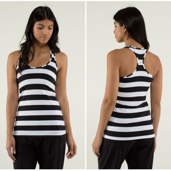 Lululemon Cool Racerback Bold Stripe Black White *Vintage Original Size 4 - Picture 1 of 6